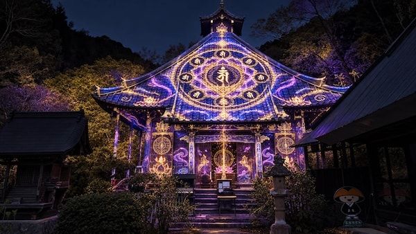 京都・綾部の「法隆寺東光院」で竹あかりとプロジェクションマッピングの融合「光幻の世界」を開催
