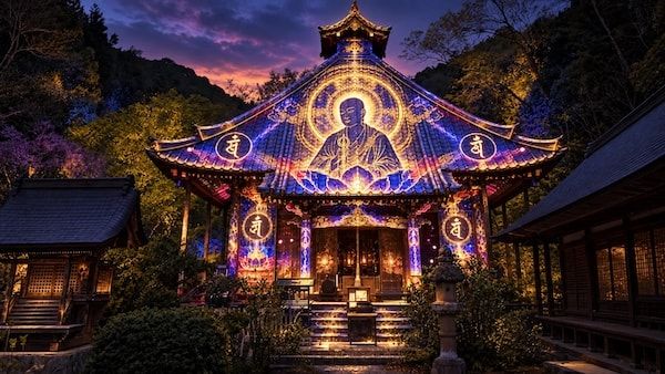 京都・綾部の「法隆寺東光院」で竹あかりとプロジェクションマッピングの融合「光幻の世界」を開催