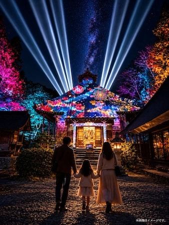 京都・綾部の「法隆寺東光院」で竹あかりとプロジェクションマッピングの融合「光幻の世界」を開催