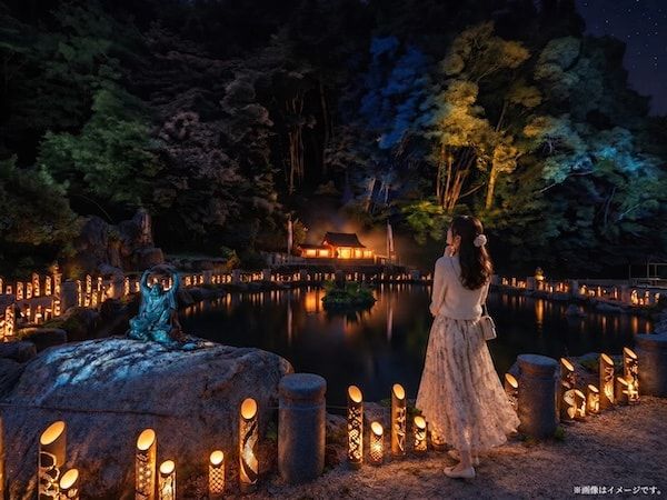 京都・綾部の「法隆寺東光院」で竹あかりとプロジェクションマッピングの融合「光幻の世界」を開催