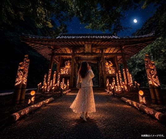 京都・綾部の「法隆寺東光院」で竹あかりとプロジェクションマッピングの融合「光幻の世界」を開催