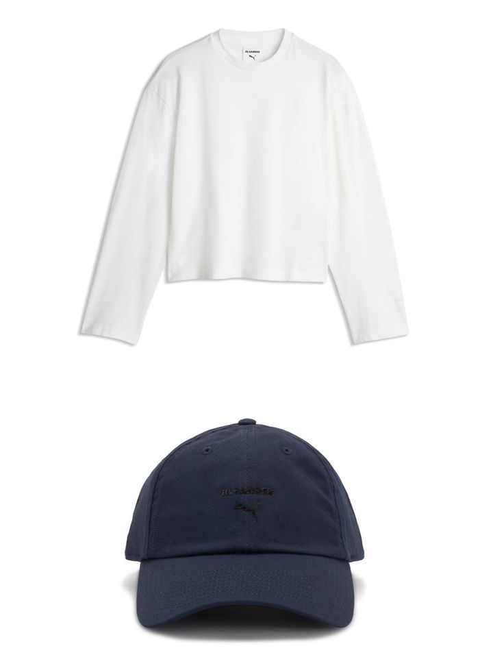 画像: PUMA X JIL SANDER LONGSLEEVE ¥35,000、PUMA X JIL SANDER BB CAP ¥40,000 出典：プーマ