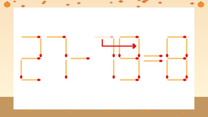 【マッチ棒クイズ】1本だけ動かして正しい式に：27-75=8？の解答画像