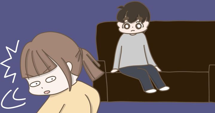 家の中でも息子が吐いていないか気になって落ち着かない母（べっこうあめアマミさん作）