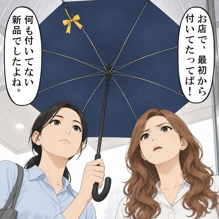 傘の内側には、私が春に結んだ黄色いリボンがありました