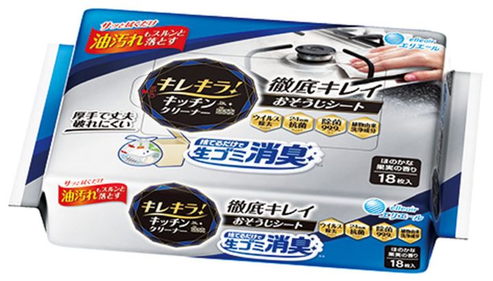 キレキラ！キッチン クリーナー 徹底キレイ おそうじシート 捨てるだけで生ゴミ消臭 18 枚入 オープン価格／エリエールお客様相談室