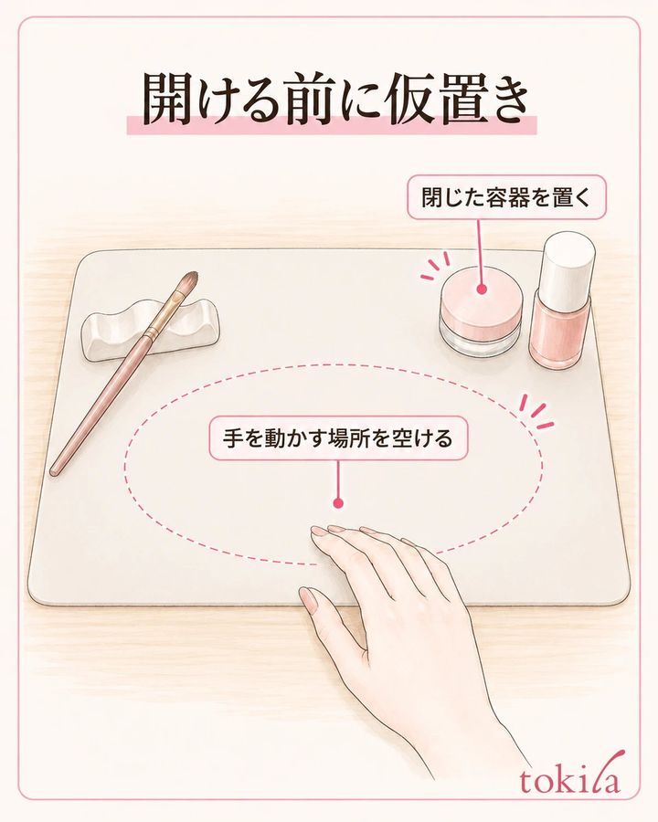 閉じた容器と道具で、手の動く場所を先に作ります。