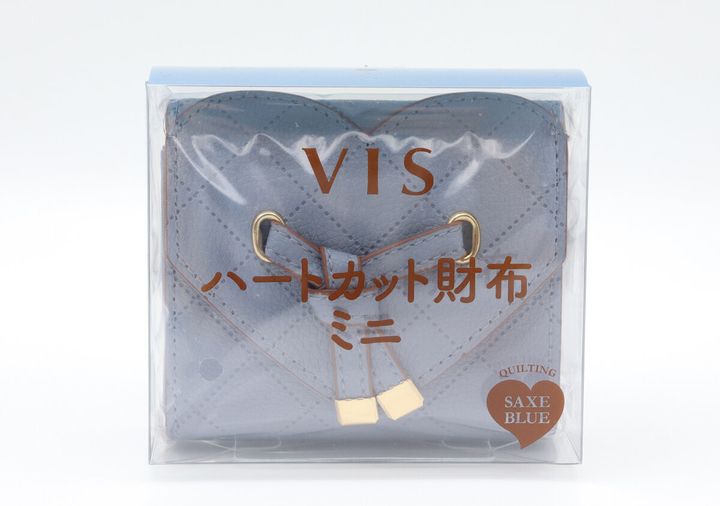 透明なパッケージに入ったサックスブルーのVISハートカットミニ財布