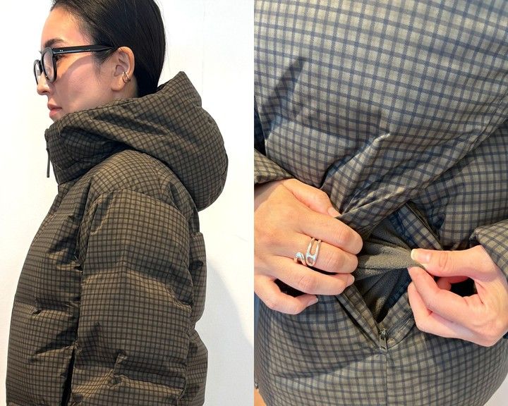 「シームレスダウンパーカ」￥14900 ポケット部分