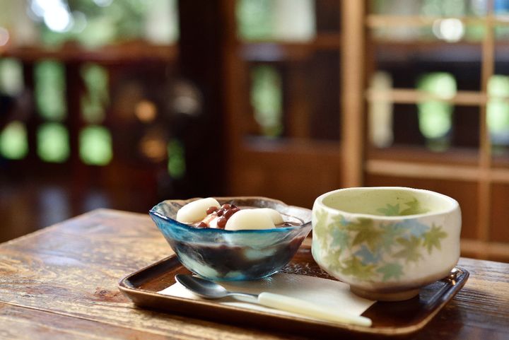 「本宮カフェ」冷やしぜんざいと抹茶のセット