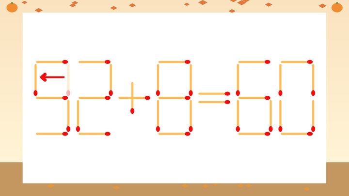 【マッチ棒クイズ】1本だけ動かして正しい式に：32+8=60？の解答画像