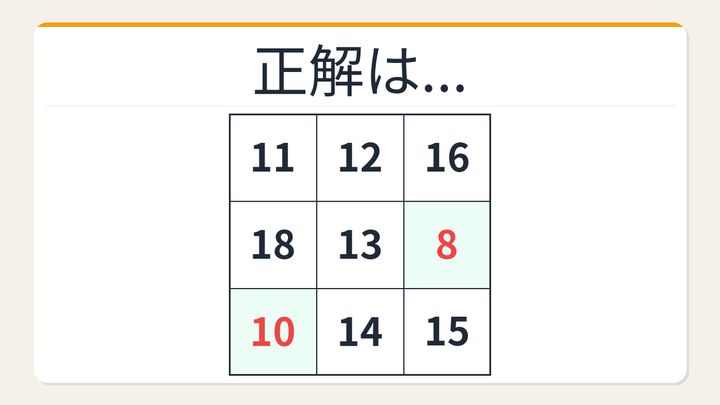 【数字パズル】意外と難しい？魔方陣の空欄を埋められる？の解答画像