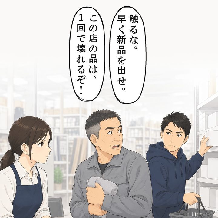 男性は列に向かって、この店の品は壊れると言いました
