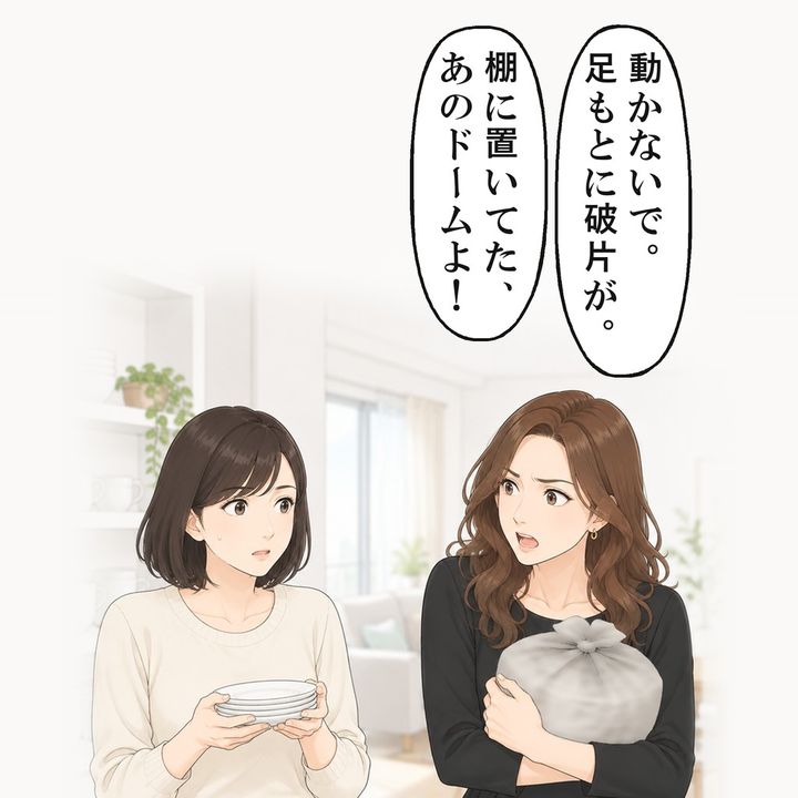 振り返った私の肘が棚に当たり、ガラスが割れました