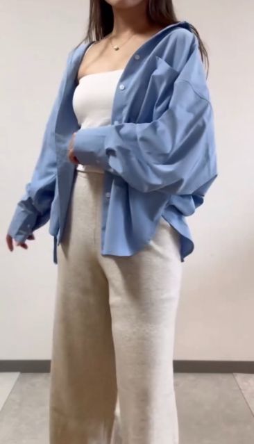 ウォッシャブルニットパンツを着用したコーデ