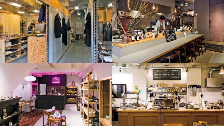 東日本橋〈ANATOMICA〉店内、東日本橋〈EGO STORE〉店内、東日本橋〈mille〉店内、東日本橋〈Bridge COFFEE & ICECREAM〉店内