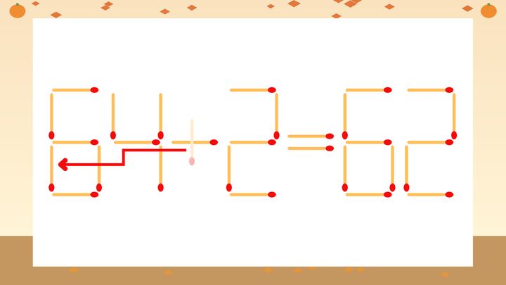 【マッチ棒クイズ】1本だけ動かして正しい式に：54+2=62？の解答画像