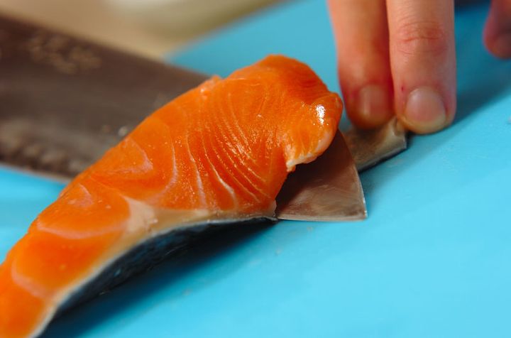 揚げ鮭のあんかけの下準備1