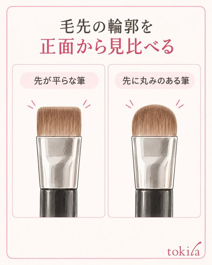 平らな先と丸みのある先を、正面の輪郭で見分けます。
