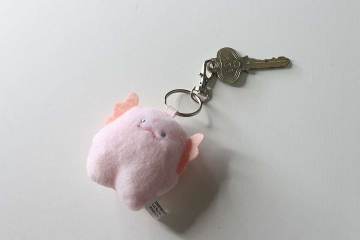 鍵に直接取り付けられたピンクのウーパールーパーのマスコット