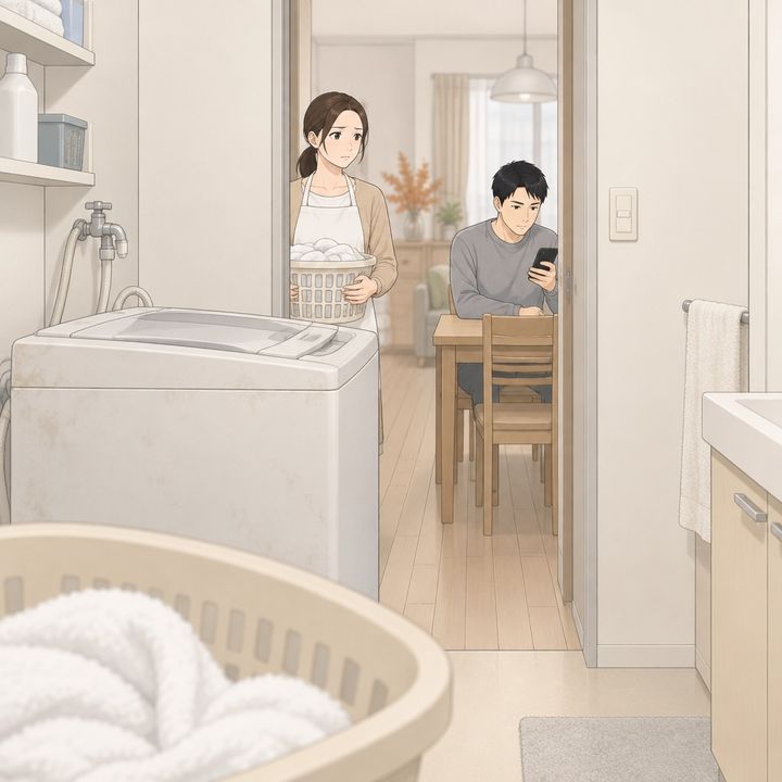 【漫画】「20万は手つかず。何も買ってない」洗濯機を買わせない夫。義父を迎える支度の日にうろたえた顔