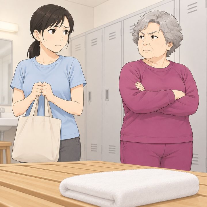 【漫画】「10年私の専用。荷物をどけなさい」と入会1か月の私に命じる古株。だが、扉が開くと威勢が消えた