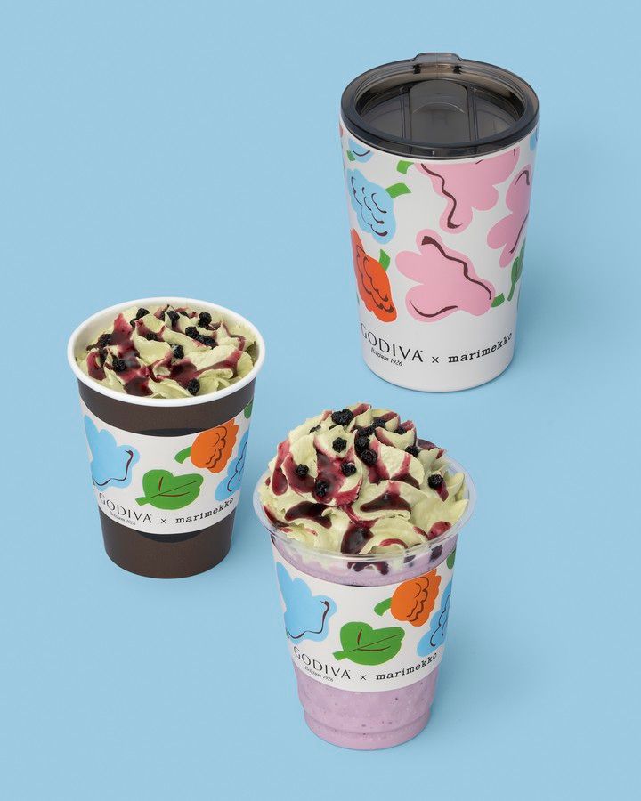 ゴディバ×Marimekko ブルーベリー 抹茶 ショコリキサー、ゴディバ×Marimekko ブルーベリー 抹茶 ショコリキサー ＆ タンブラーセット 