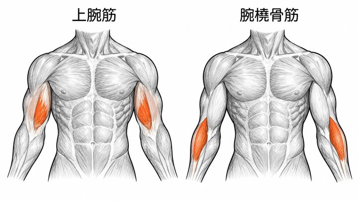 上腕筋と腕橈骨筋の解剖図