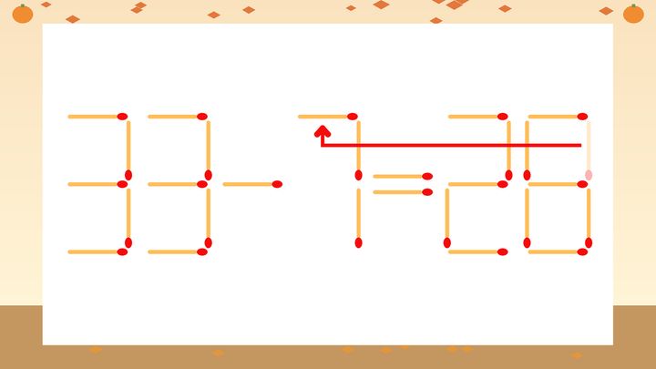 【マッチ棒クイズ】1本だけ動かして正しい式に：33-1=28？の解答画像