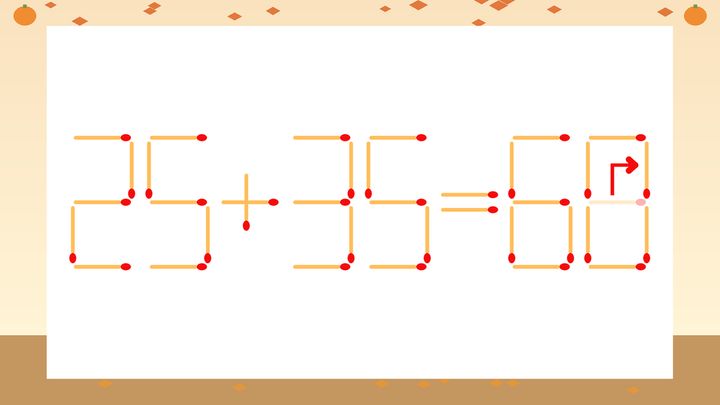 【マッチ棒クイズ】1本だけ動かして正しい式に：25+35=66？の解答画像