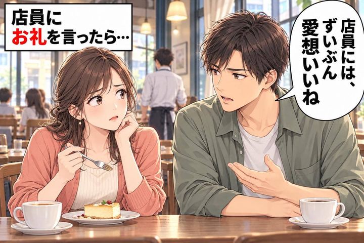 「店員には、ずいぶん愛想いいね」カフェでお礼を言っただけなのに…いちいち嫉妬する彼氏にモヤモヤ