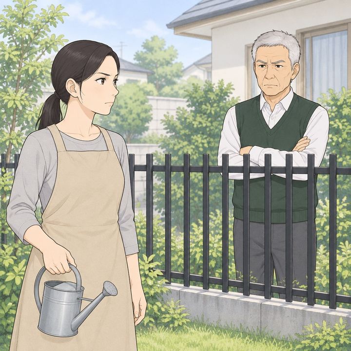 【漫画】「毎朝6時、バラを切るのは君」と頭ごなしに責め立てる隣の男性。だが、ハサミをポケットに押し込んだ朝