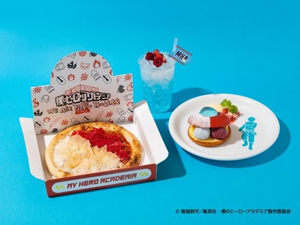 轟焦凍をイメージしたピザ、スイーツ、ドリンク