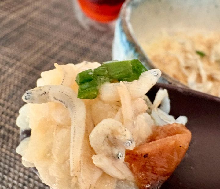 しらす干しを乗せた豆乳がゆ