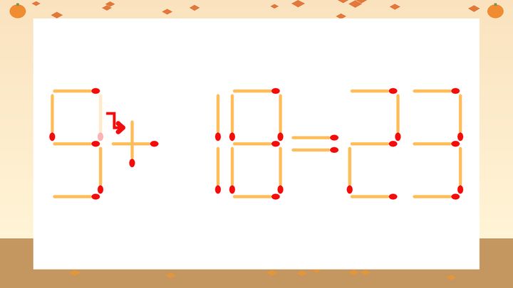 【マッチ棒クイズ】1本だけ動かして正しい式に：9-18=23？の解答画像