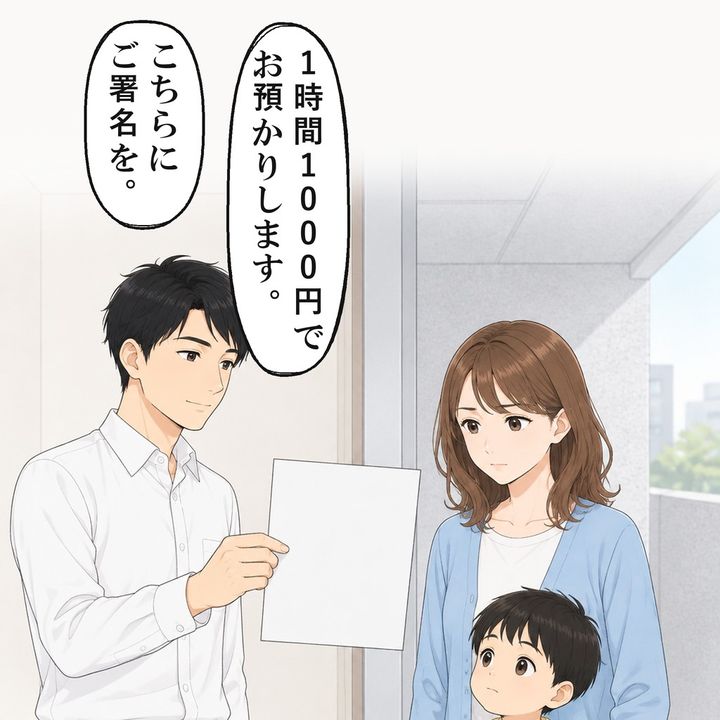 夫は玄関に出て、今後の預かり条件をまとめた紙を差し出しました