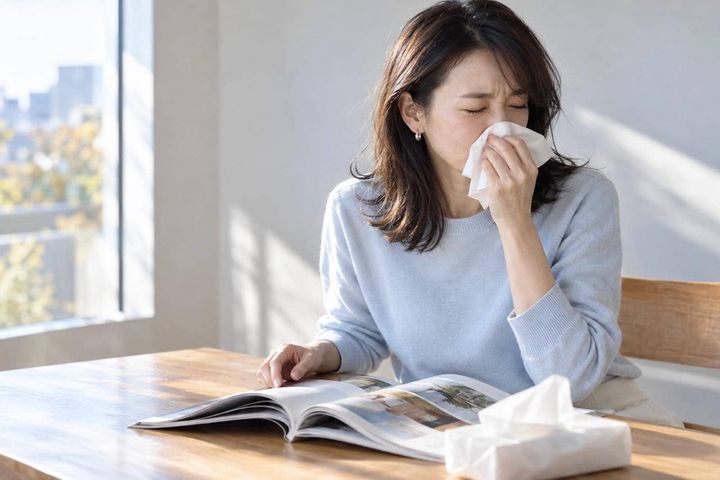 くしゃみの音が気になって、鼻と口をふさいでない？無理に止めず、ティッシュで覆う習慣へ