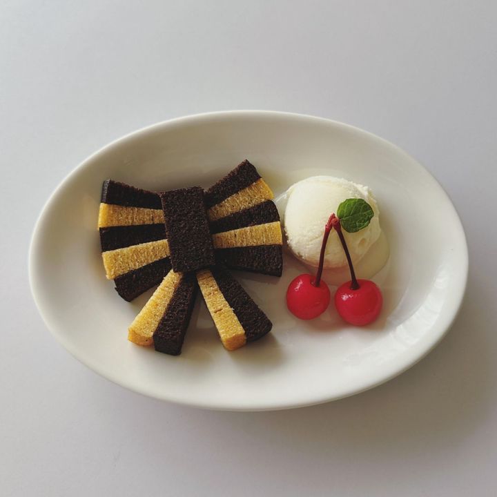 無印良品のちいさなバウムでリボン カフェ風プレート完成図
