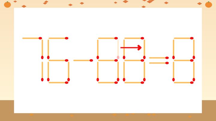 【マッチ棒クイズ】1本だけ動かして正しい式に：76-86=8？の解答画像