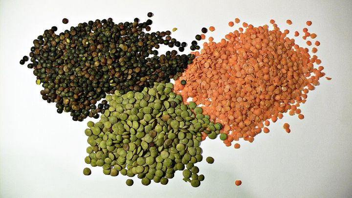 赤や緑など、3種類のレンズ豆です。