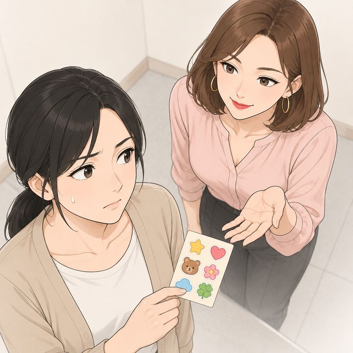 【漫画】「シール5枚、タダでちょうだい」と私の趣味を笑っていたママ友。玄関先で断られ、夫に腕を引かれて帰った姿