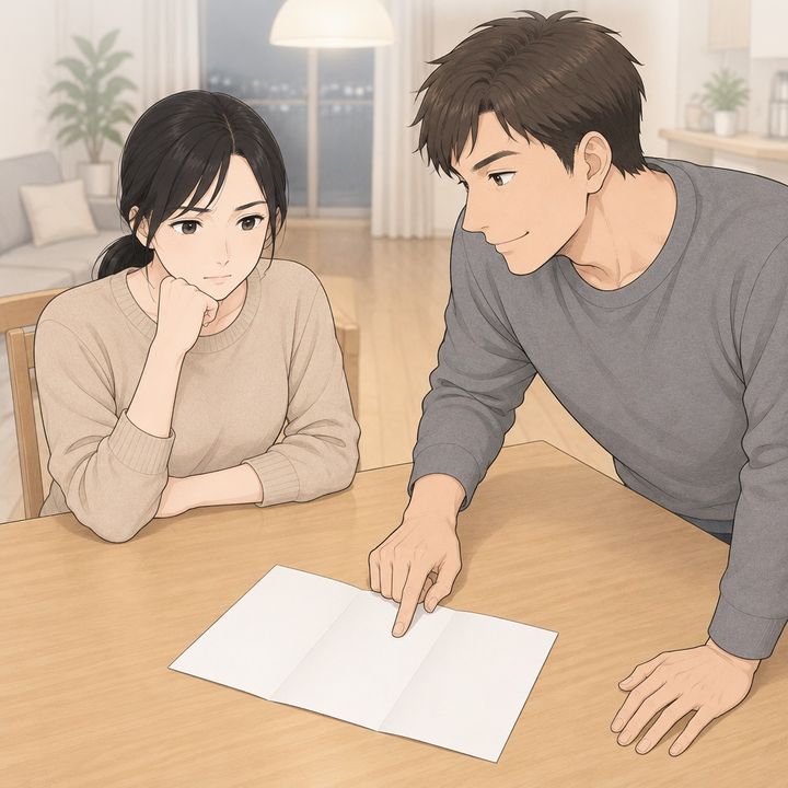 【漫画】「母さんが車種、もう決めたから」と契約寸前まで進めて半額を迫る夫。私が静かに問いかけた一言