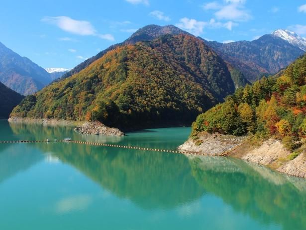 紅葉と水面のコントラストが美しい/高瀬渓谷の紅葉 画像提供：(一社)大町市観光協会