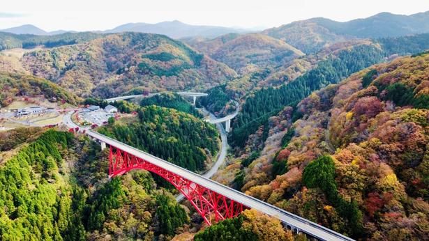 ループ橋を走り抜けながら眺める紅葉は絶景だ/奥出雲おろちループの紅葉 画像提供：道の駅おろちループ