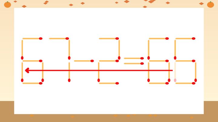 【マッチ棒クイズ】1本だけ動かして正しい式に：57-2=66？の解答画像