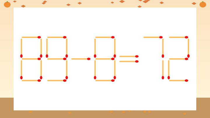 【マッチ棒クイズ】1本だけ動かして正しい式に：89-8=72？の問題画像