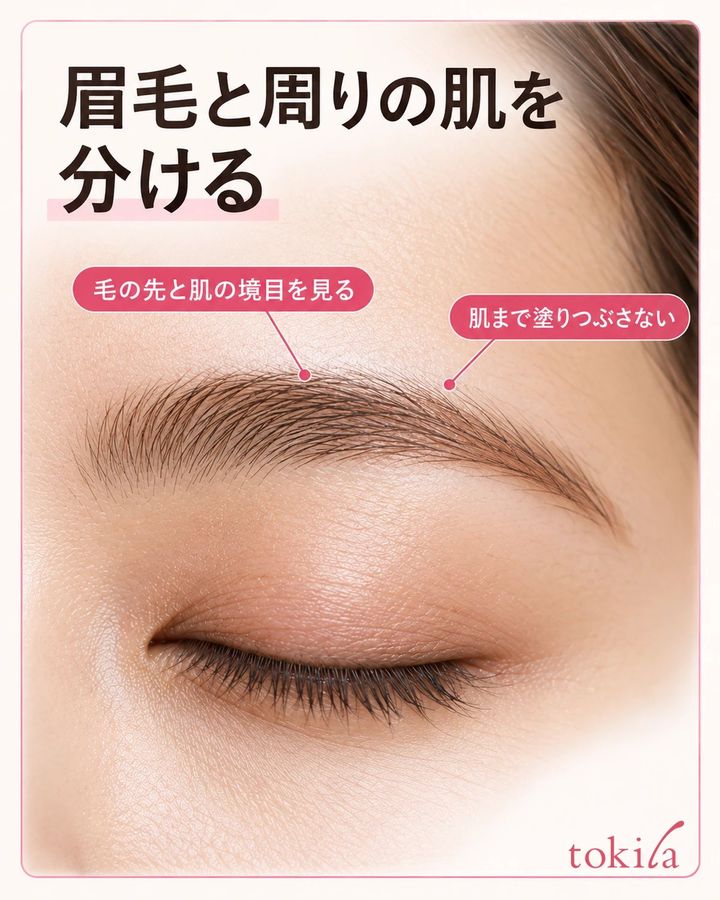 眉毛と周りの肌を分ける。毛の先と肌の境目を見る。