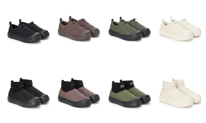 画像: 上：インアウト プロテクト キルテッド ナイロン スリッパ 各¥17,600 ◾️カラー展開：ブラック、ワイルドココア/ブラック、ワイルドカーキ/ブラック、ホワイトウィロー ◾️サイズ展開：22〜28cm（1cm刻み） 下：インアウト プロテクト キルテッド ナイロン ニット カフ ブーツ 各¥18,700 ◾️カラー展開：ブラック、ワイルドココア/ブラック、ワイルドリーフ/ブラック、ホワイトウィロー ◾️サイズ展開：22〜28cm（1cm刻み） 出典：ハンタージャパン