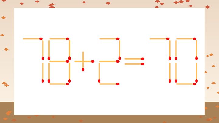 【マッチ棒クイズ】1本だけ動かして正しい式に：78+2=70？の問題画像