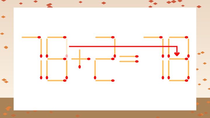 【マッチ棒クイズ】1本だけ動かして正しい式に：78+2=70？の解答画像